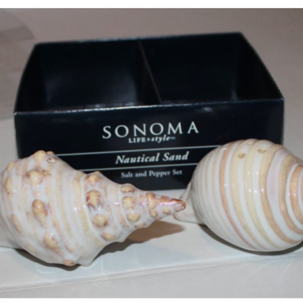 Seashell Salt and Pepper Set Beach House Ocean Decor Nautical Sand NIP Sonoma